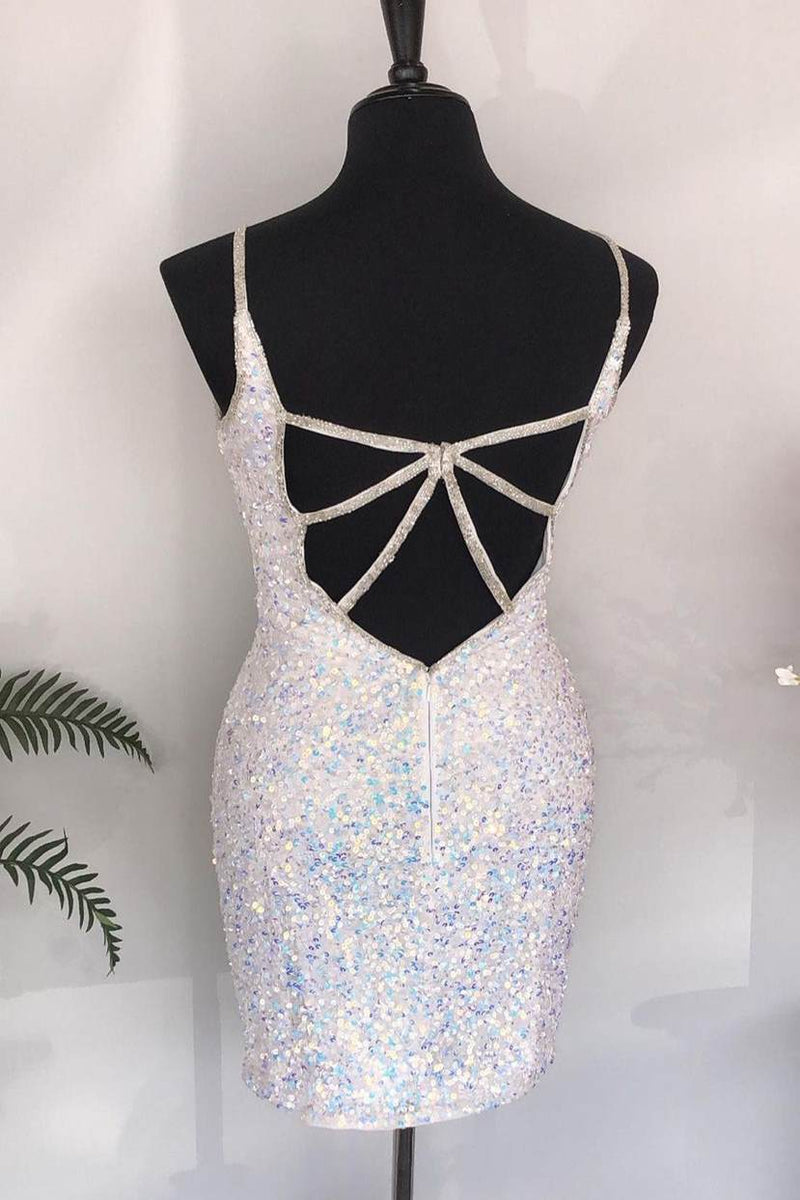 Glitter White Sequins Bodycon Mini Party Dress