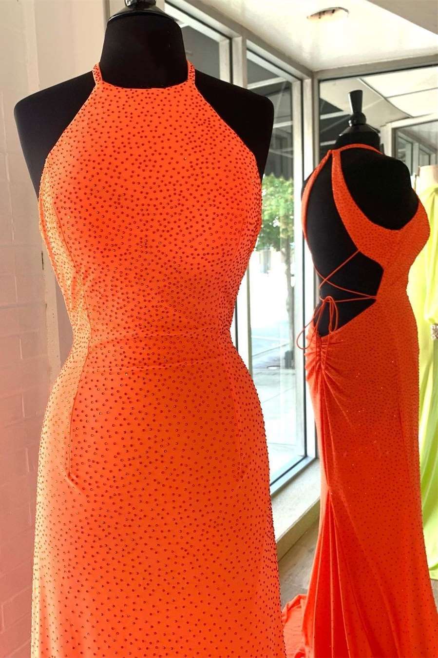 Gorgeous Beaded Orange Mermaid Long Formal Dress