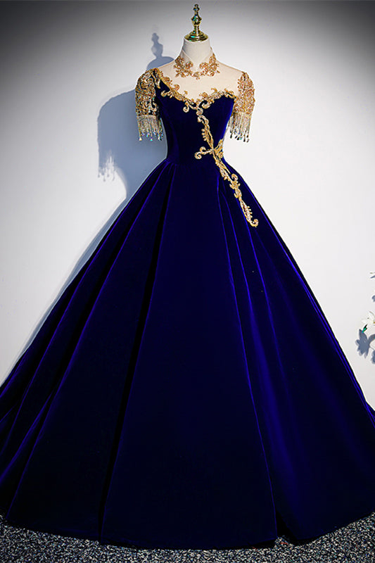 Gorgeous Dark Green A-line Long Formal Gown with Gold High Neck