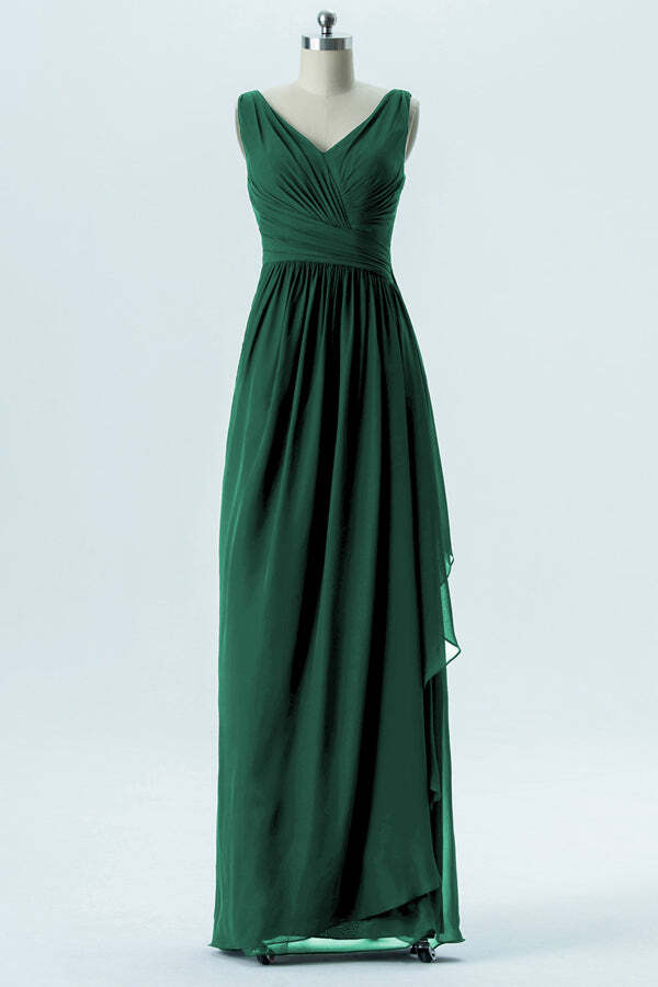 Green Chiffon A-line Ruffles Long Bridesmaid Dress