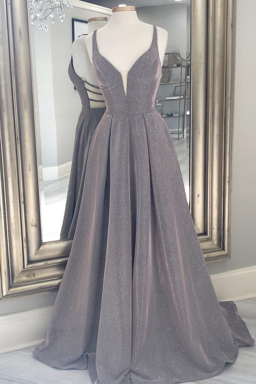 Grey A-line Long Formal Dress