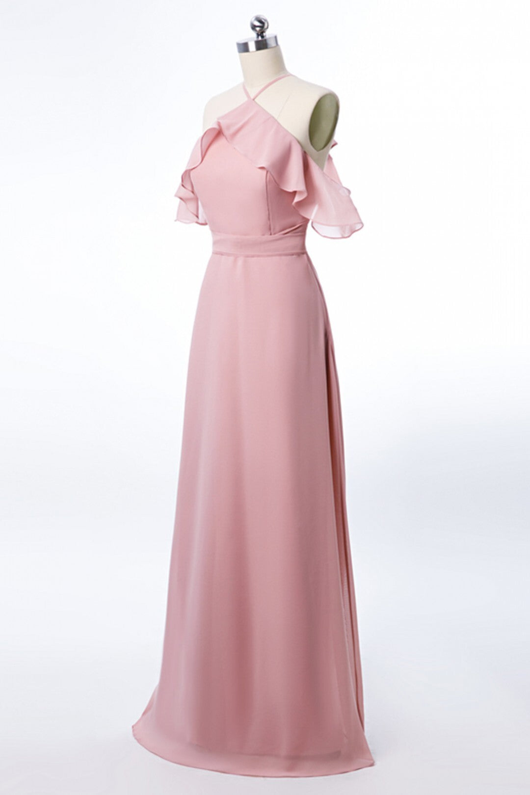 Halter Blush Pink Chiffon Long Bridesmaid Dress