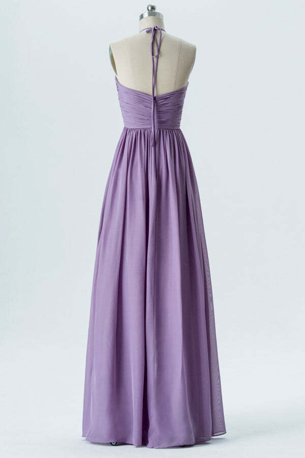 Halter Light Purple Chiffon A-line Long Bridesmaid Dress