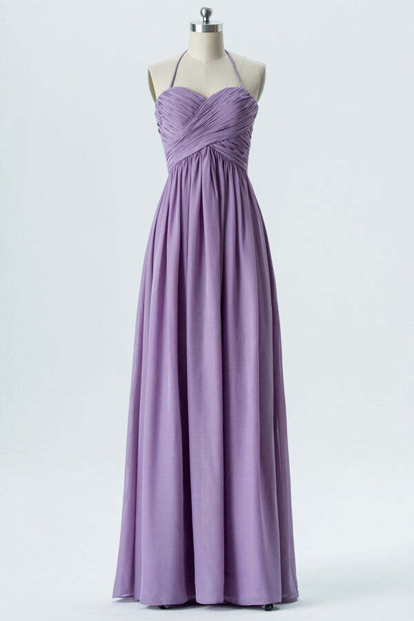 Halter Light Purple Chiffon A-line Long Bridesmaid Dress