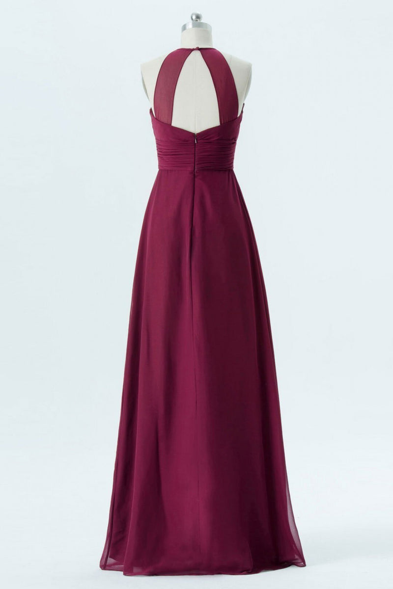Halter Plum Chiffon Long Bridesmaid Dress