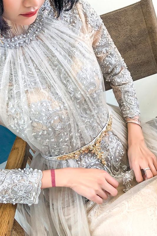 white christmas dresses See Through Long Sleeve Lace Applique Champagne Wedding Dresses AWD1272