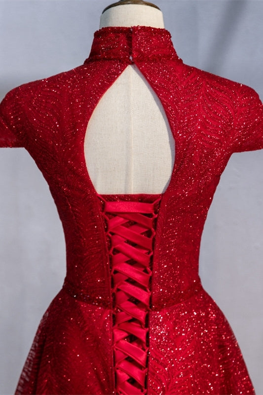High Neck Red Long Formal Dress with Key Hole