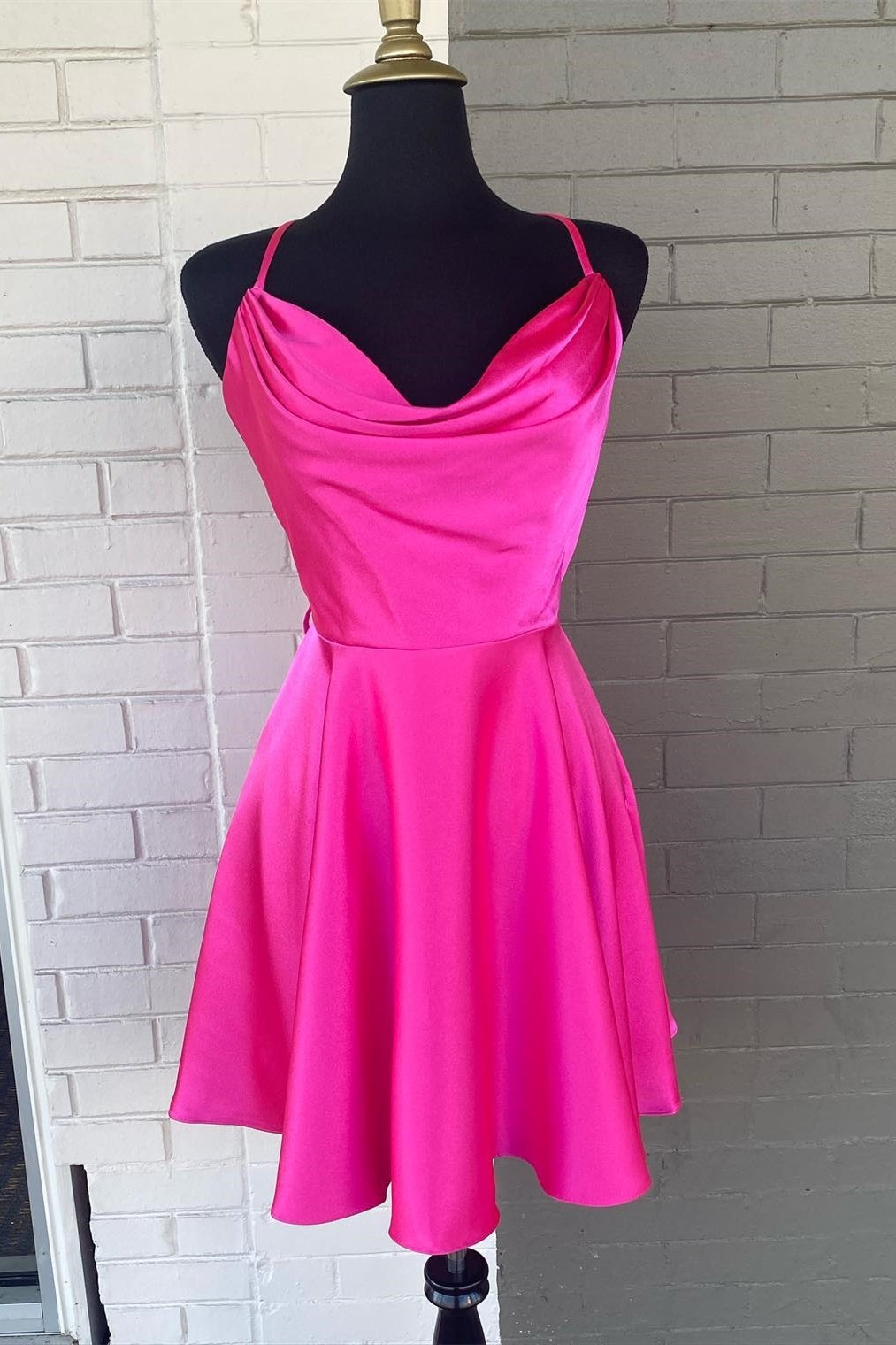 Hot Pink A-line Cowl Neck Short Homecoming Dress