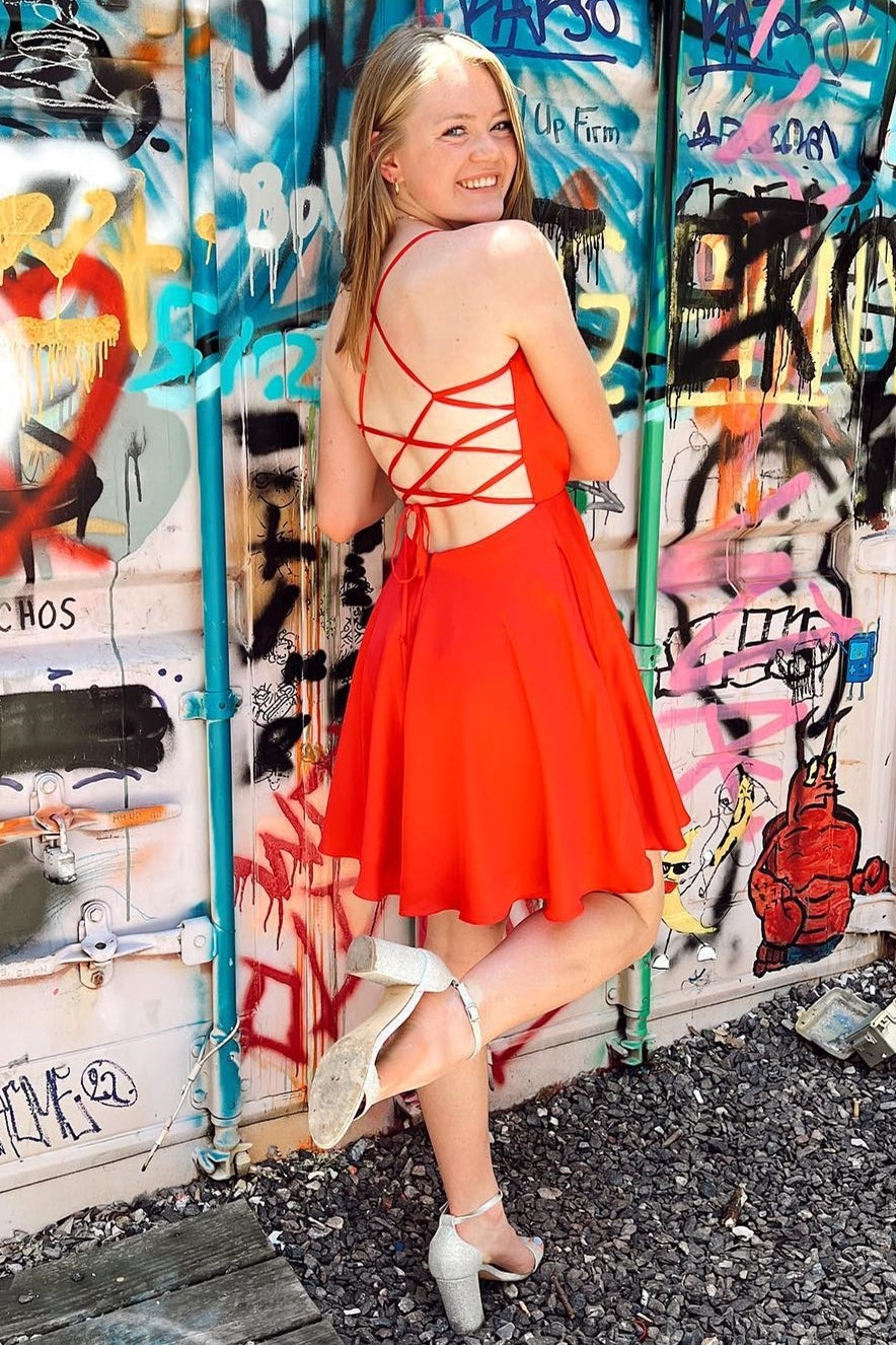 Red A-line Cowl Neck Short Homecoming Dress