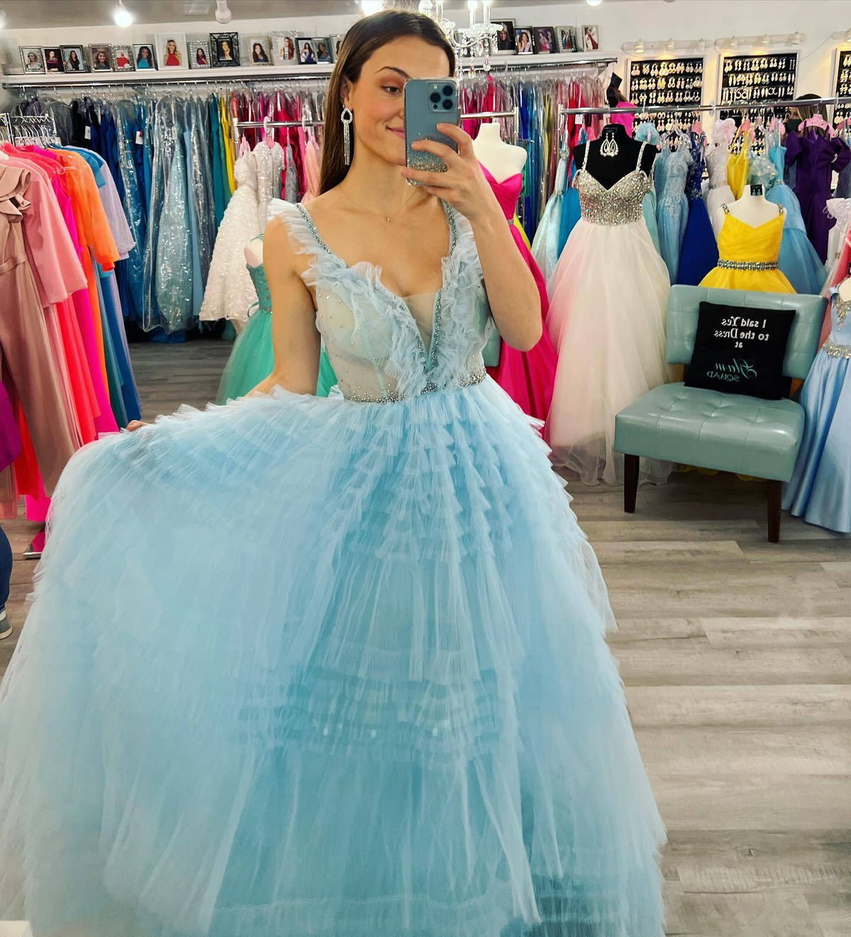 Hot Pink Tiered Layers A-line Long Formal Gown