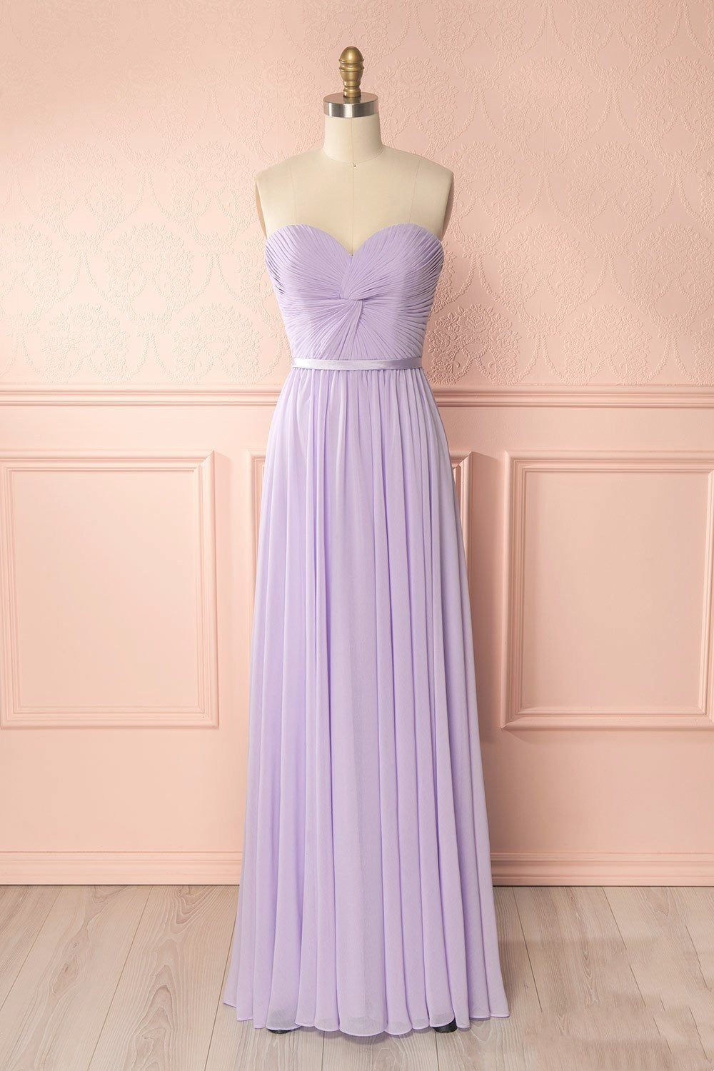 Lavender Chiffon Sweetheart A-line Long Bridesmaid Dress