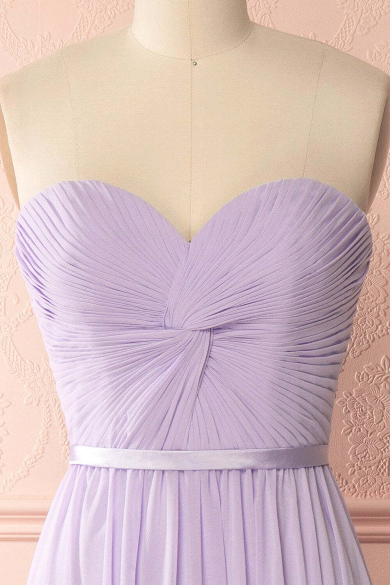 Lavender Chiffon Sweetheart A-line Long Bridesmaid Dress