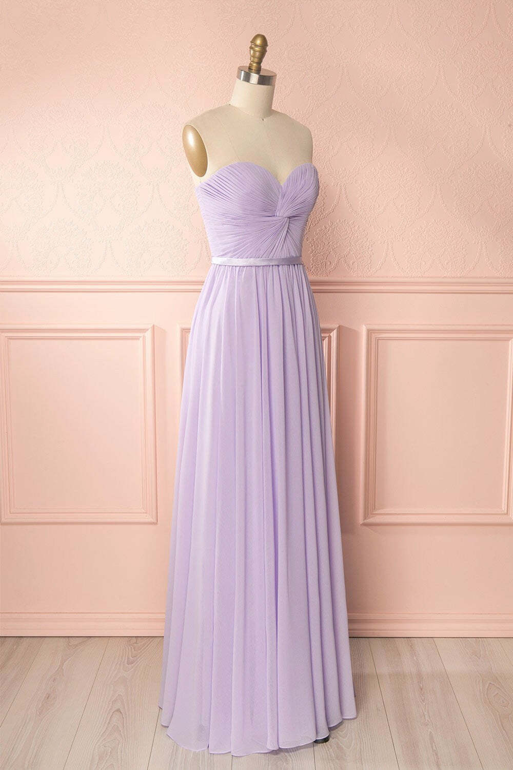 Lavender Chiffon Sweetheart A-line Long Bridesmaid Dress
