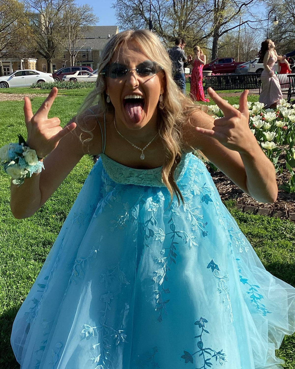 Lavender Lace Appliques A-line Long Prom Dress