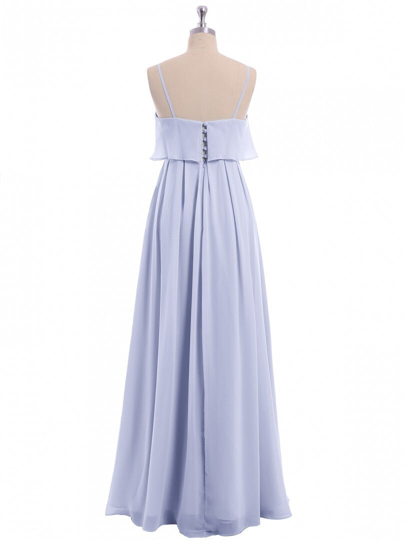 Lavender Straps Flounce A-line Chiffon Long Bridesmaid Dress