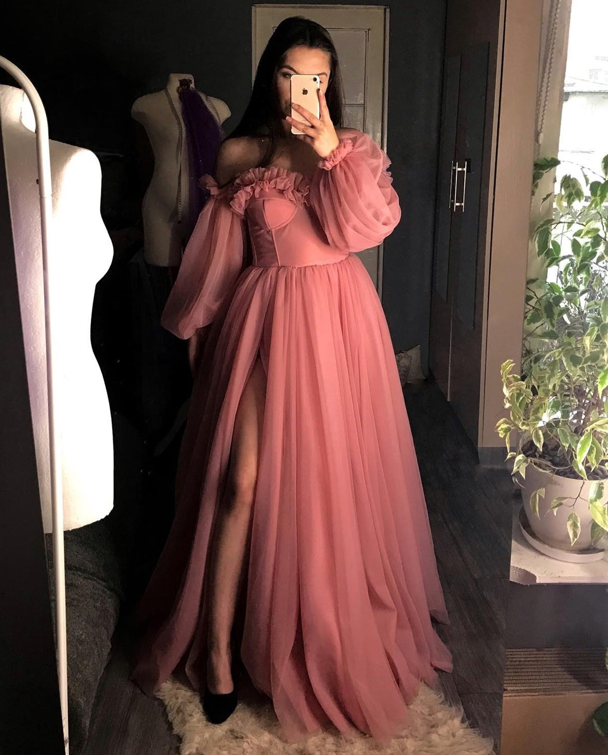 Light Blue Off the Shoulder Long Sleeves Formal Dress