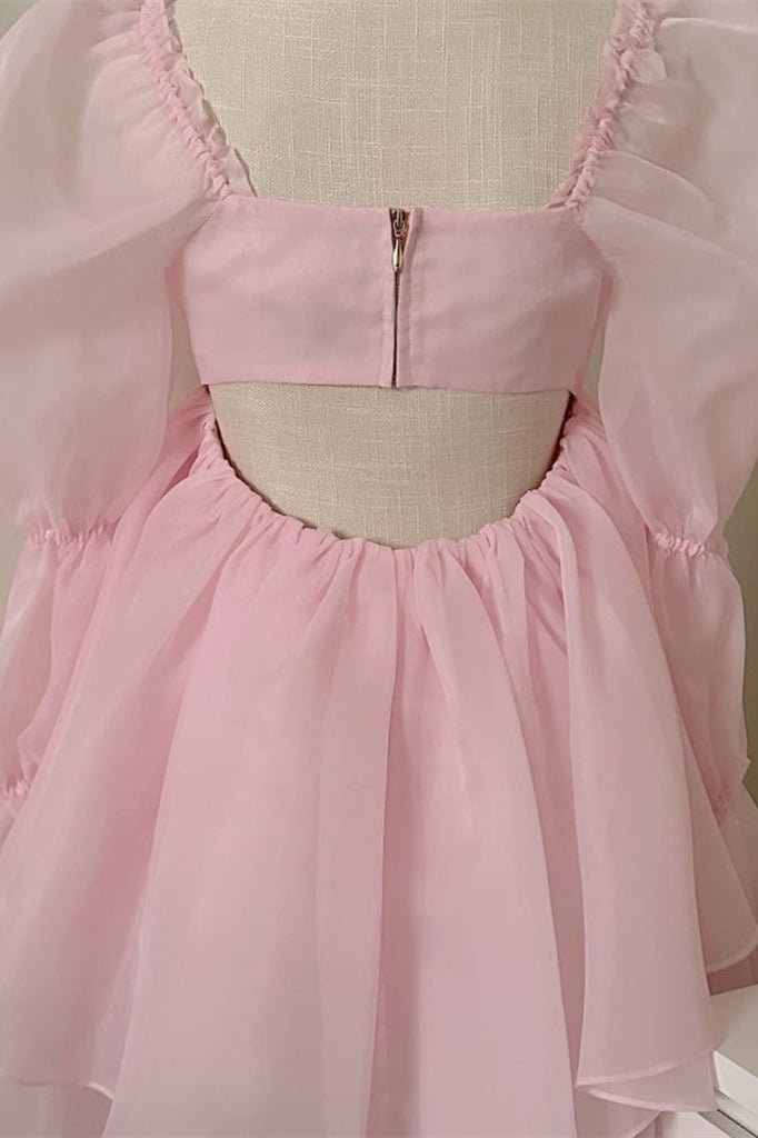Long Sleeves Pink Princess Ruffle Dress