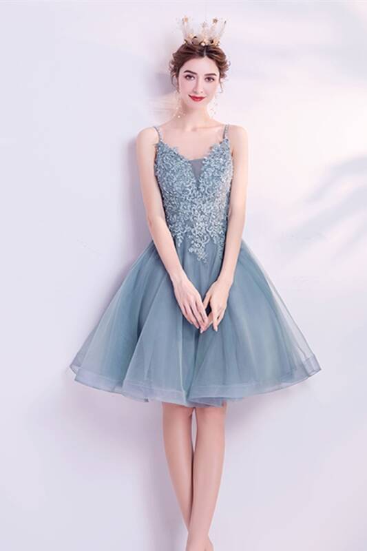 Misty Blue Short A-line Homecoming Dress 
