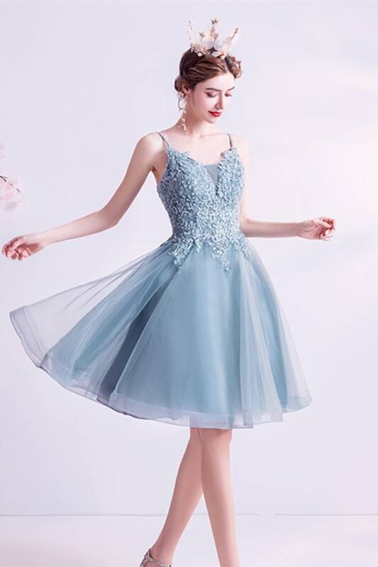 Misty Blue Short A-line Homecoming Dress 