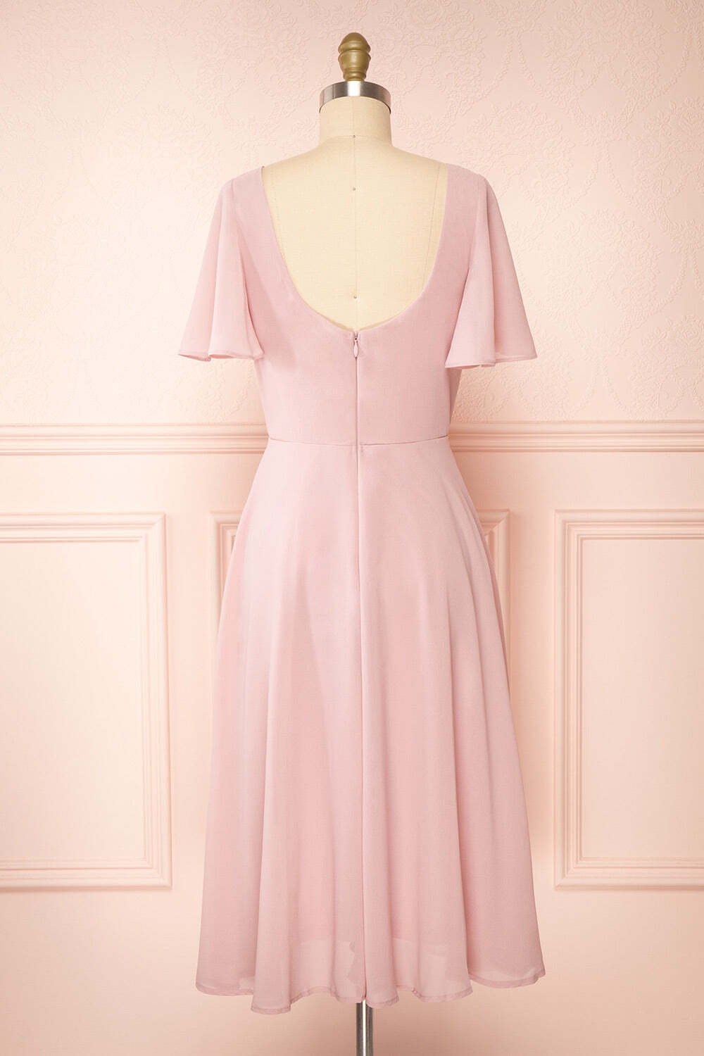 Pink Chiffon A-line Short Bridesmaid Dress with Flutter Sleeves