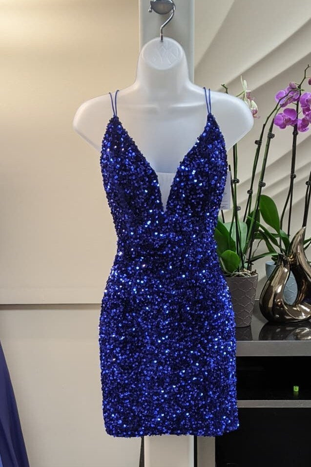 Navy Blue Sequins Boydcon Mini Party Dress