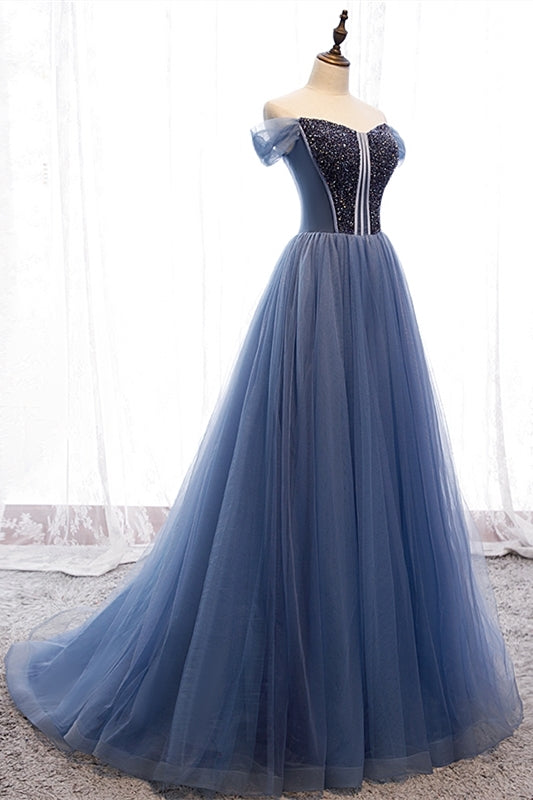 Off the Shoulder Blue Cinderella Gown