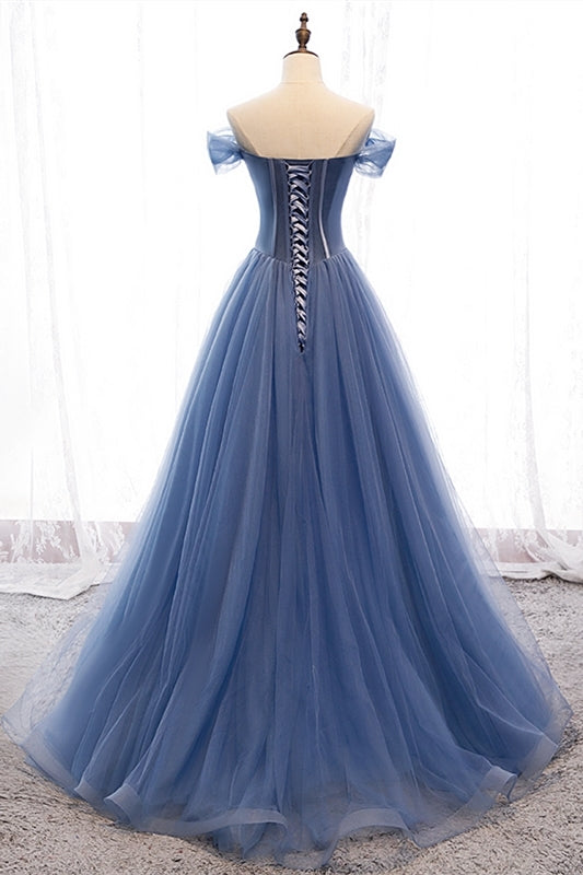 Off the Shoulder Blue Cinderella Gown