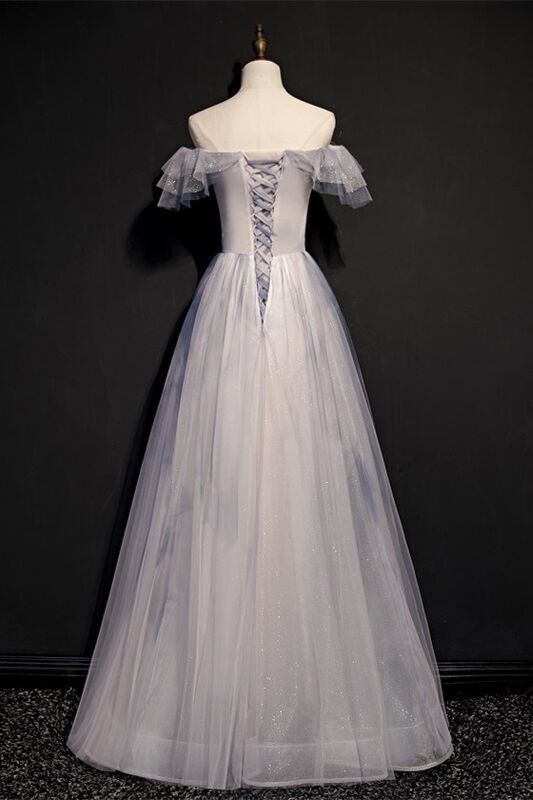 Off the Shoulder Grey Long Formal Dress