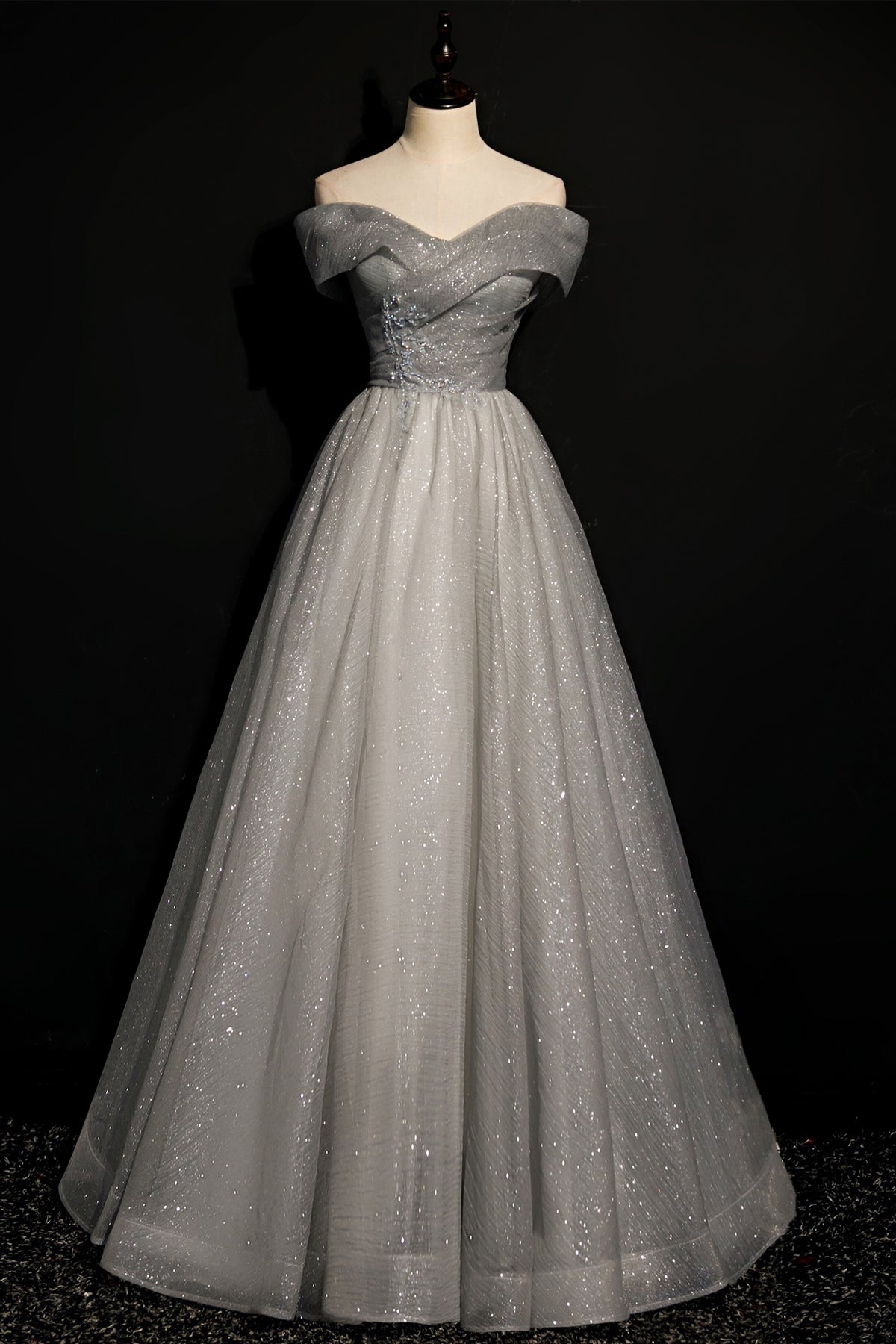 Off the Shoulder Long Grey Evening Dress