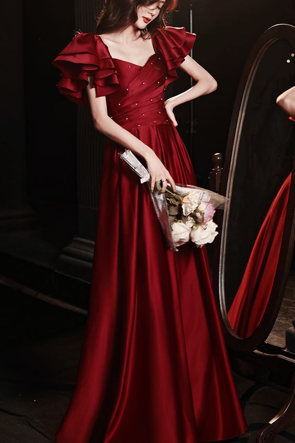 Off the Shoulder Red Satin Long Formal Gown