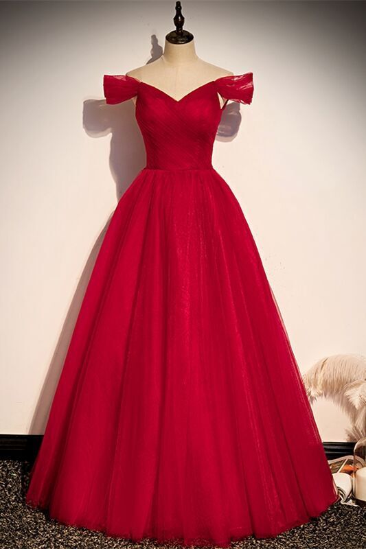 Off the Shoulder Red Tulle Prom Dress