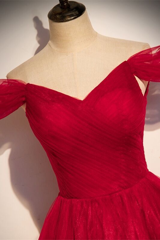 Off the Shoulder Red Tulle Prom Dress