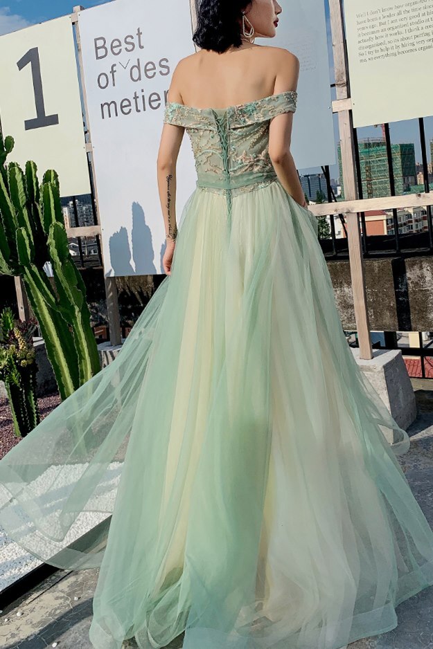 Off the Shoulder Sage Green Tulle Formal Dress Dressesforparty Off the Shoulder Sage Green Tulle Formal Dress Dressesforparty