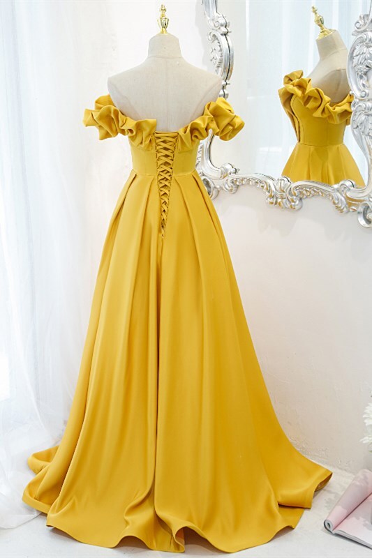 Off the Shoulder Yellow A-line Long Formal Dress