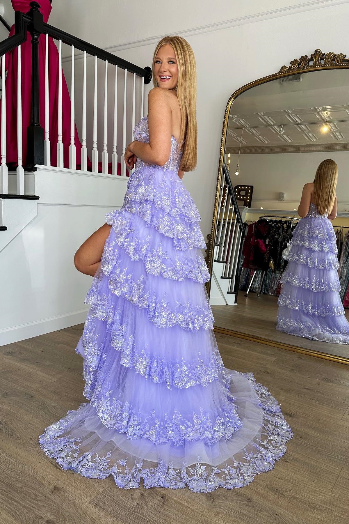 One Shoulder Sequined Tiered Dress Blushing Pink