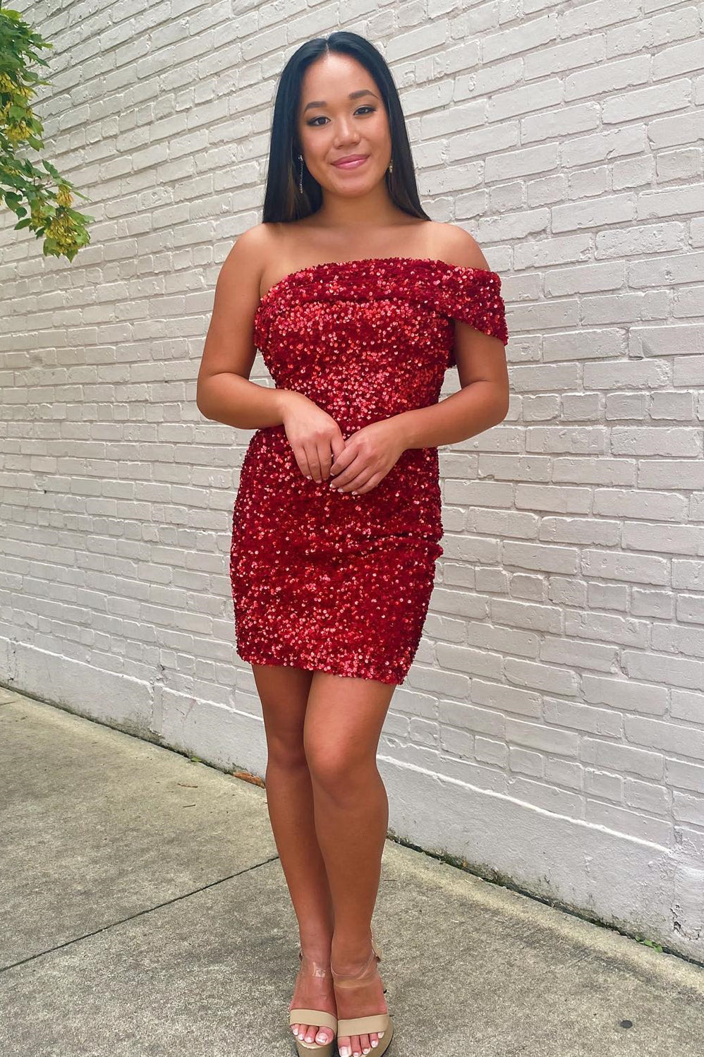 One Shoulder Glitters Tight Mini Homecoming Dress