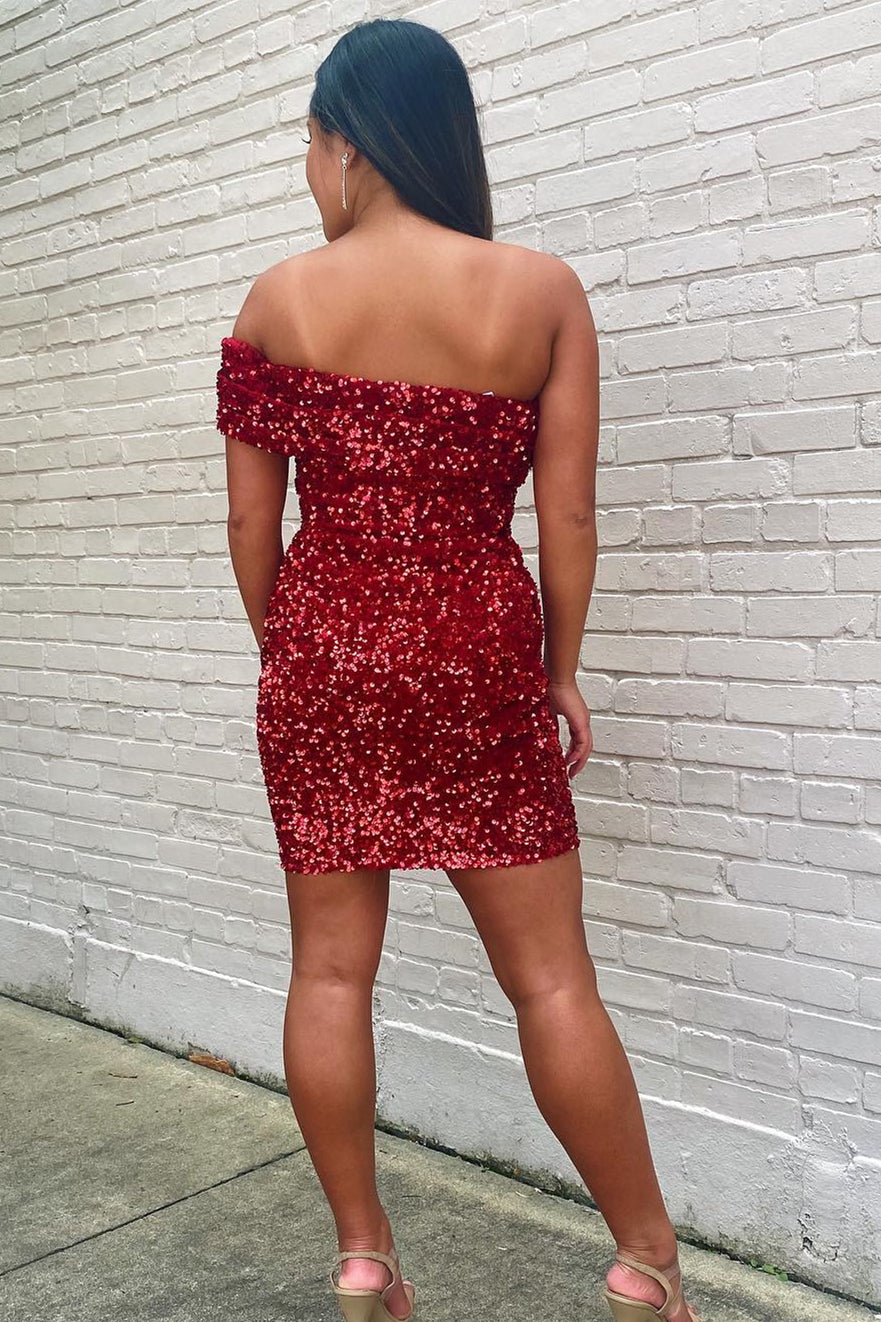 One Shoulder Glitters Tight Mini Homecoming Dress
