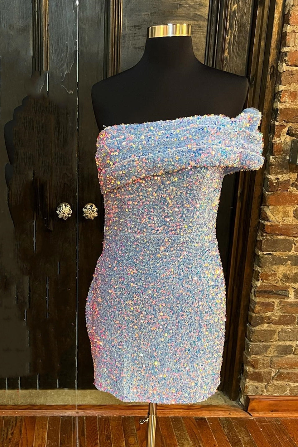 One Shoulder Glitters Tight Mini Homecoming Dress