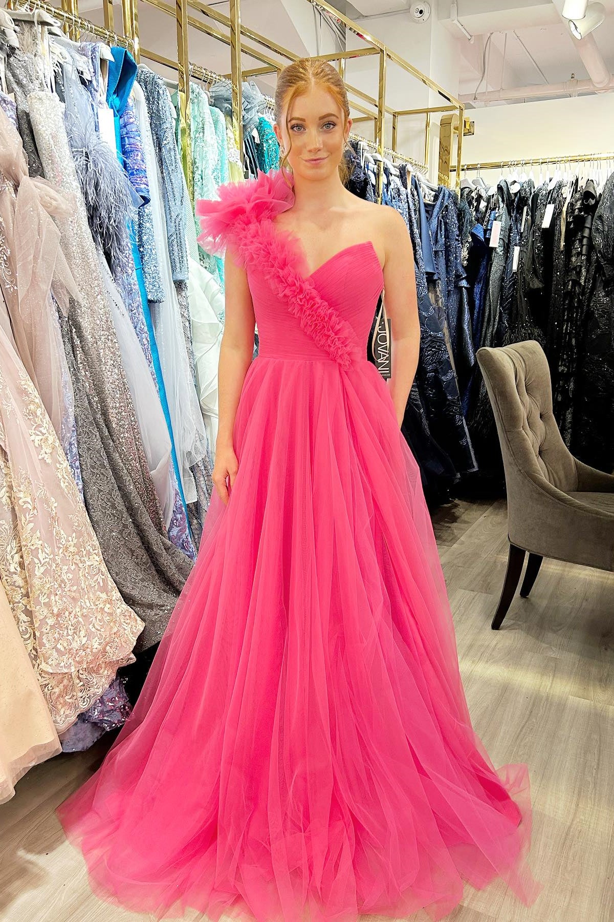 One Shoulder Hot Pink Pleated Long Formal Dress – Dressesforparty