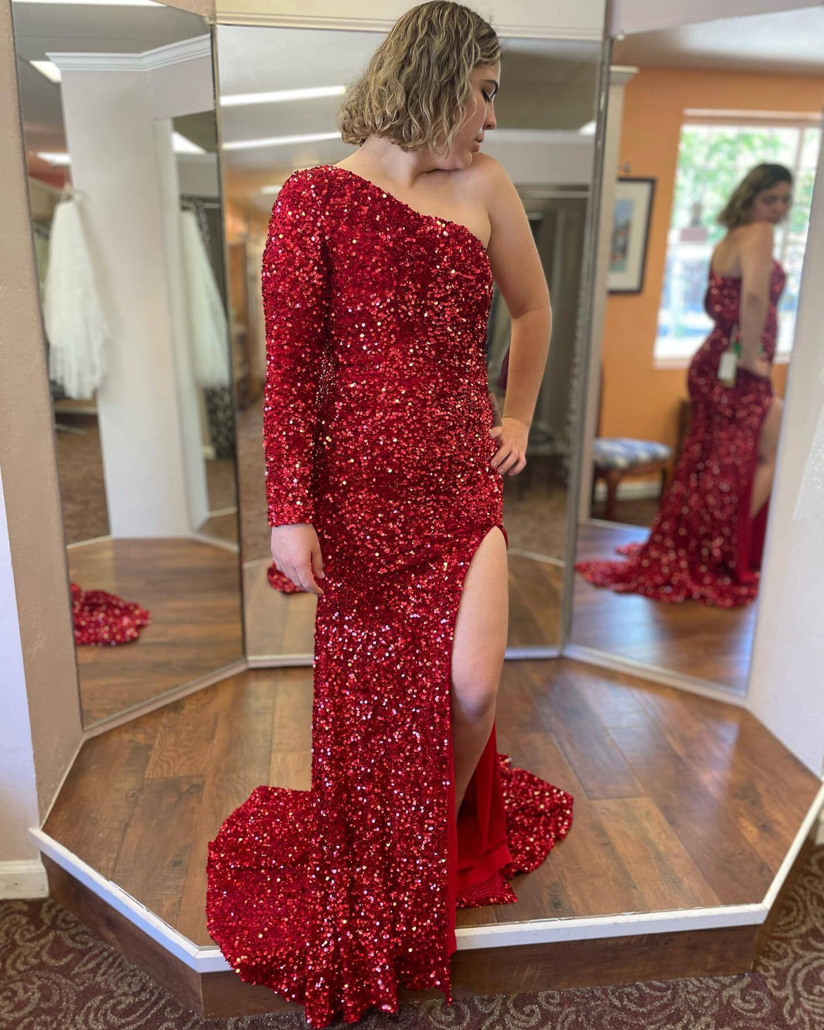 One Shoulder Long Sleeve Hot Pink Sequin Mermaid Long Formal Dress Dressesforparty One Shoulder Long Sleeve Hot Pink Sequin Mermaid Long Formal Dress Dressesforparty
