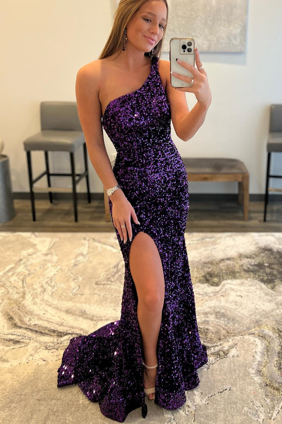 Elegant Purple One-Shoulder Mermaid Long Prom Dress Ideas, Evening Party Dresses, OLP1262 main image 0
