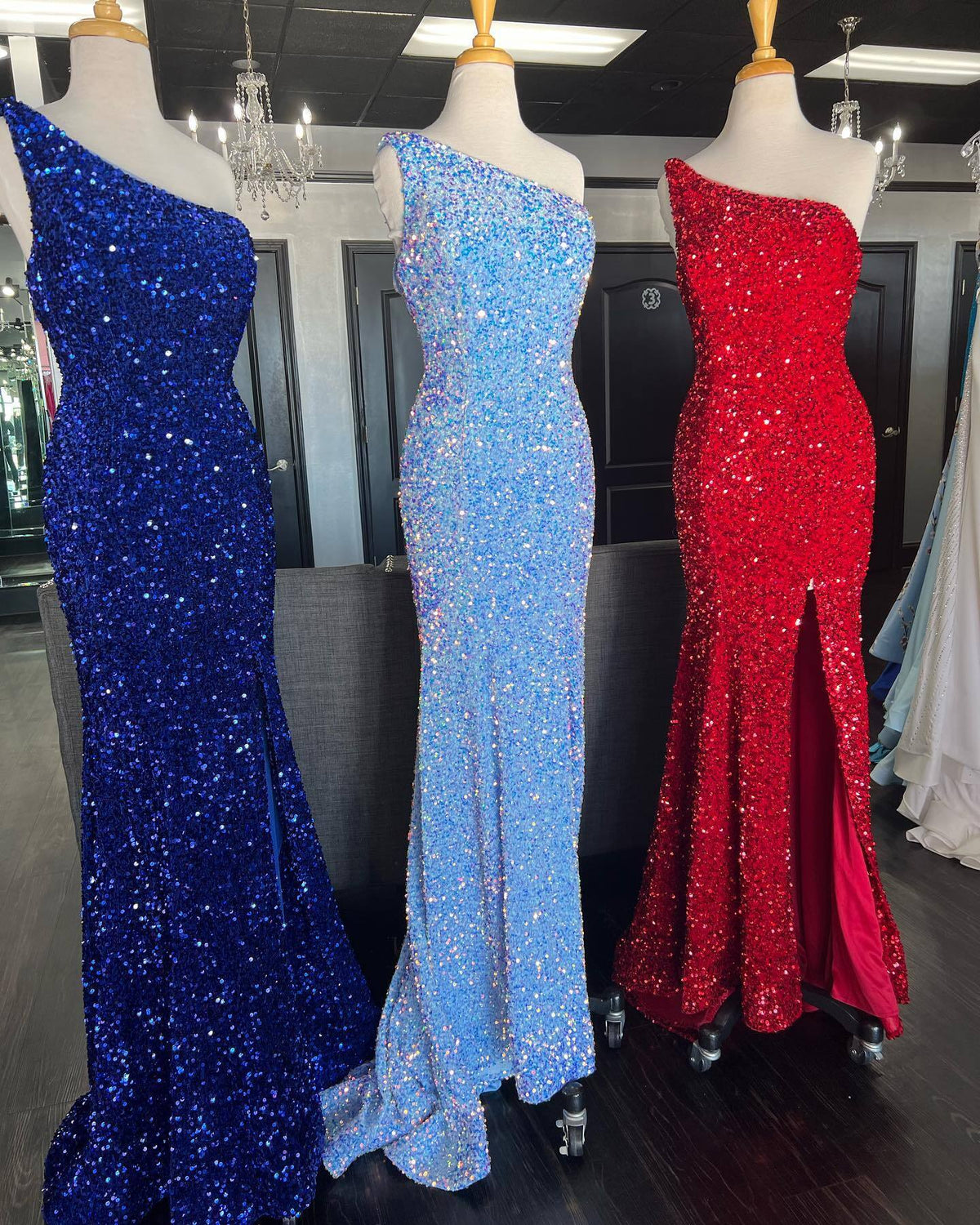 One Shoulder Purple Sequin Mermaid Long Formal Dress