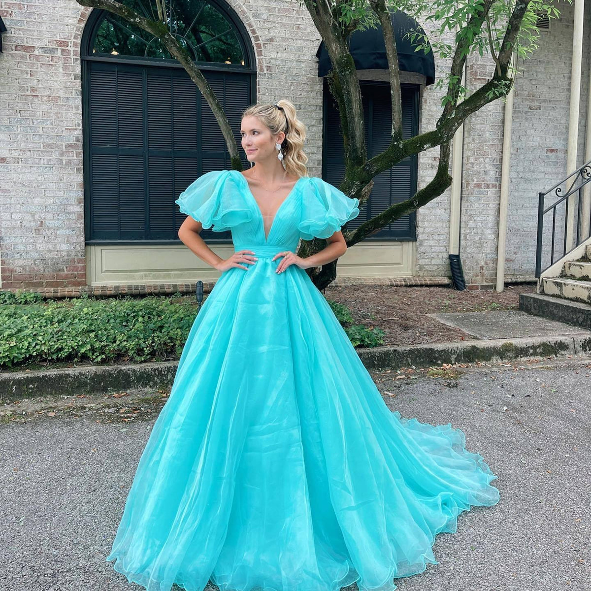 Orange A-line Long Formal Dress with Flutter Sleeves Dressesforparty Orange A-line Long Formal Dress with Flutter Sleeves Dressesforparty