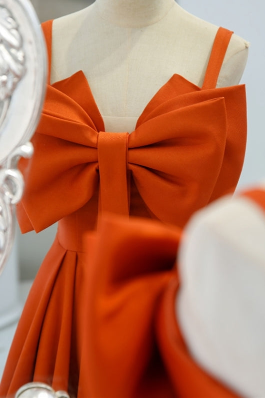 Orange Bow Knot Long Formal Dress