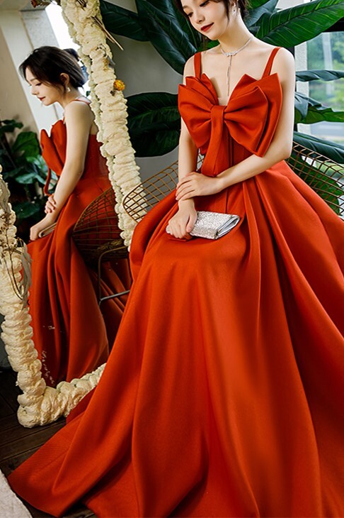Orange Bow Knot Long Formal Dress
