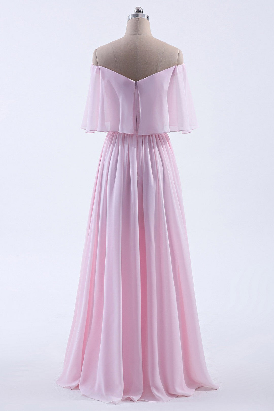 Pink Off the Shoulder Chiffon Long Bridesmaid Dress