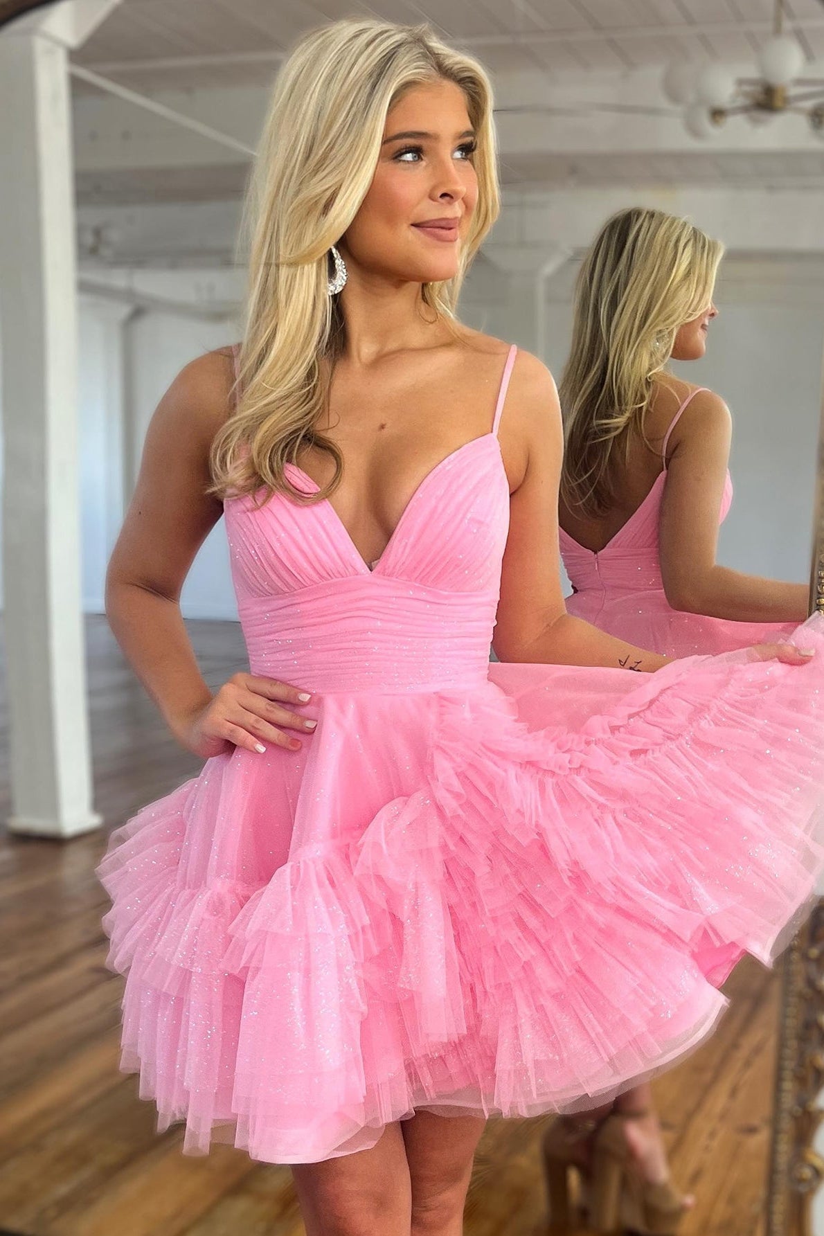 Short ruffle homecoming dress deals