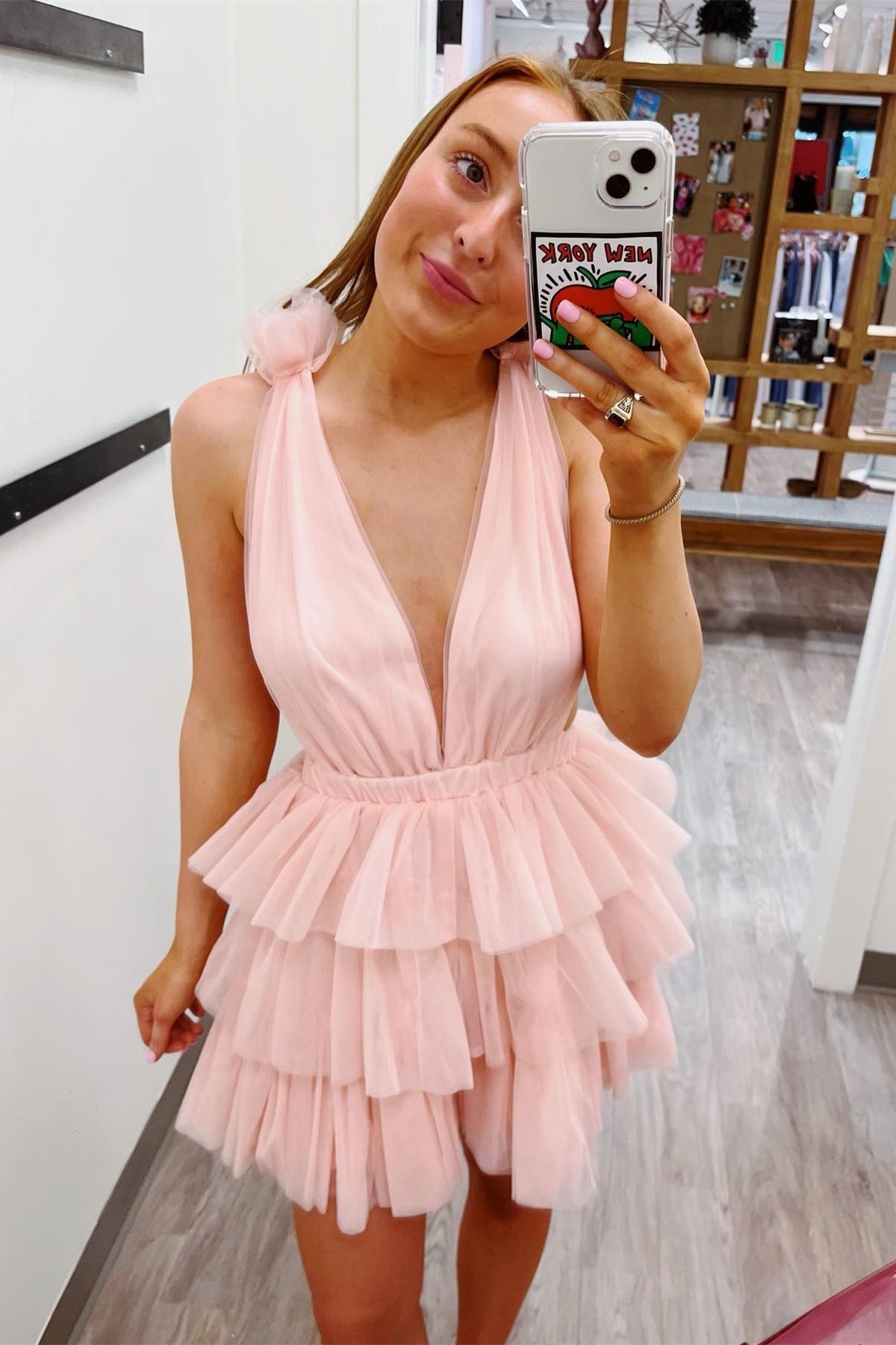 Plunge Neck Blue Ruffles Princess Dress