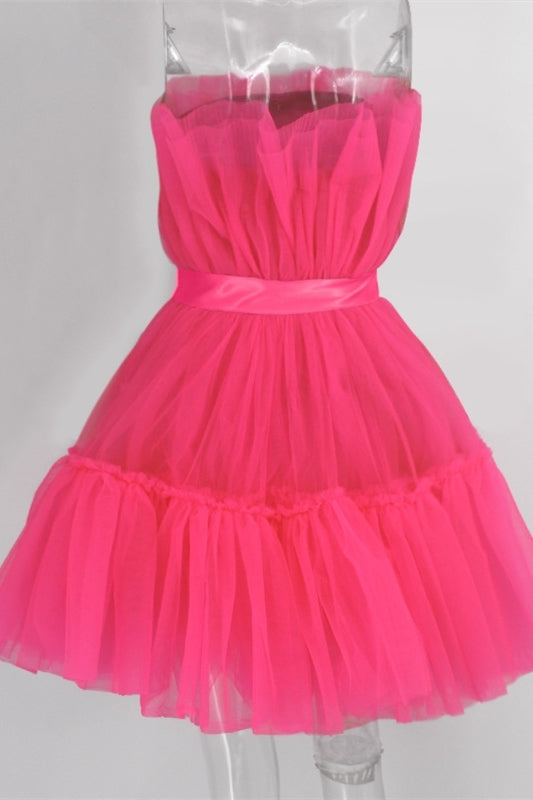 Princess A-line Hot Pink Short Party Dress with Ribbon
