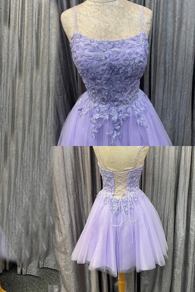 Princess Lavender Appliques Short A-line Homecoming Dress
